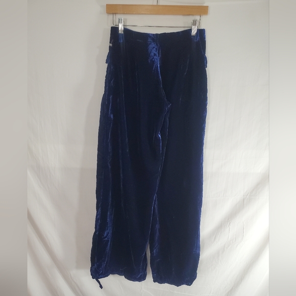 Free People Womens Size 24 Lotus Dropped Patch Cinched Tie Ankle Blue Velvet New - Picture 6 of 7